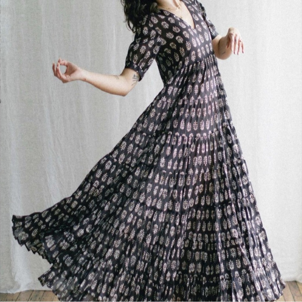 Daughters of India Eggplant and Cream Patterned Maxi Dress